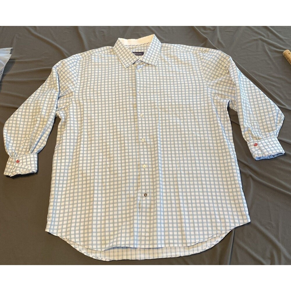 Robert Graham 3XL Mens Button Up Dress Shirt Blue Gray Checked Long Sleeve
